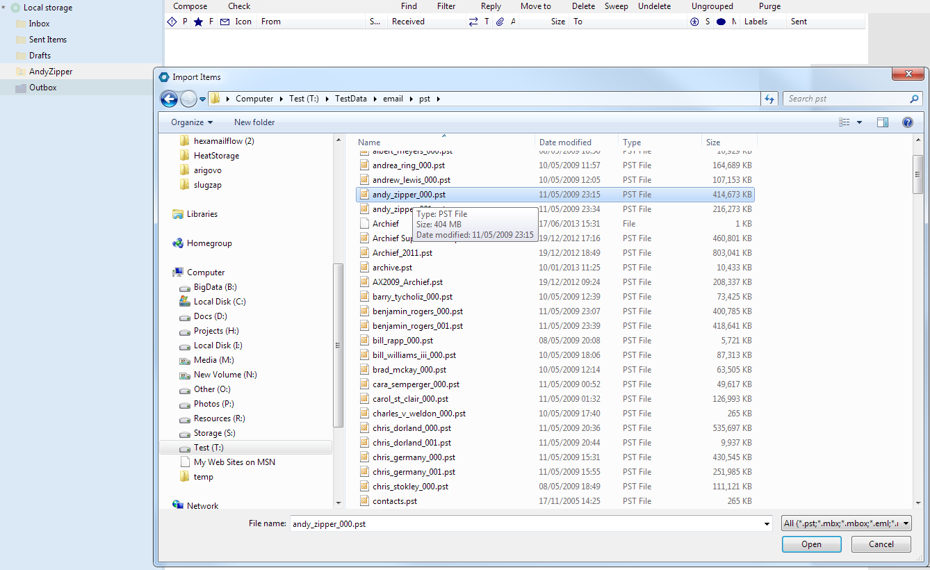 Importing an Exchange or Outlook PST file