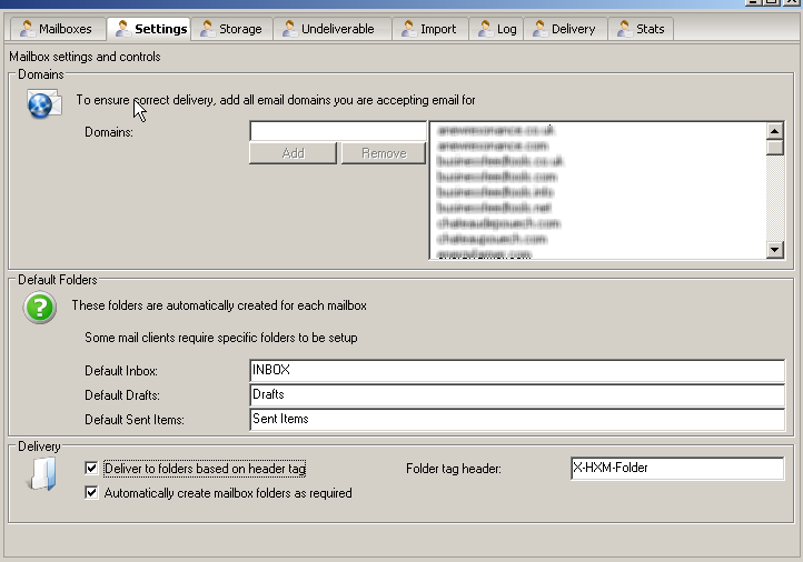 Mailbox settings for folder delivery