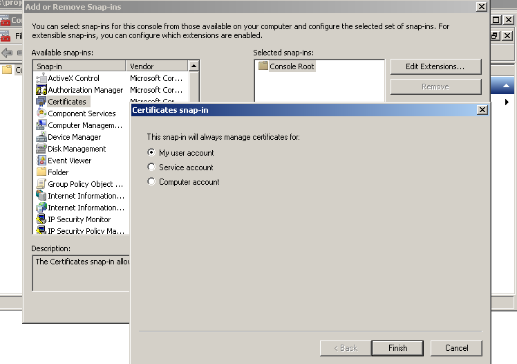 Add User Certificates Store